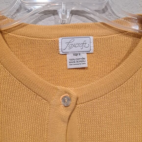 Foxcroft Mustard Yellow Cardigan Shell Buttons 100% Cotton Corpcore Women's S - Picture 2 of 7